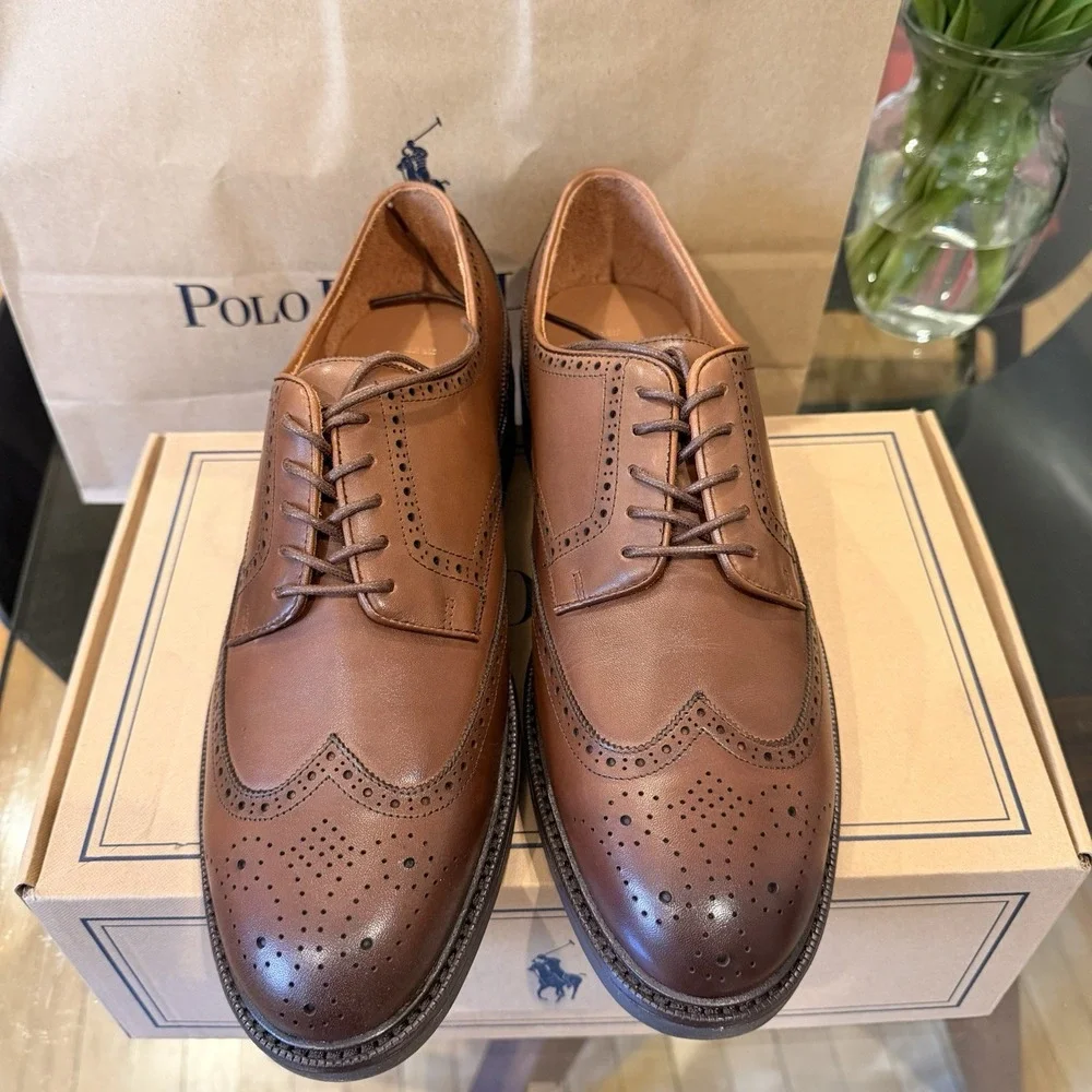 Polo Ralph Lauren Asher Wingtip Brogue Oxford Dress Shoe Men's 12D Brown NIB